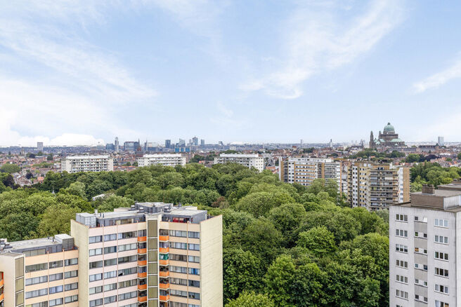 Cet appartement deux chambres avec une grande terrasse de 15 m² se trouve au 18e étage et offre une vue panoramique phénoménale sur Bruxelles.
Situé dans un environnement résidentiel et verdoyant, vous profitez ici de calme et de confort.

En entran