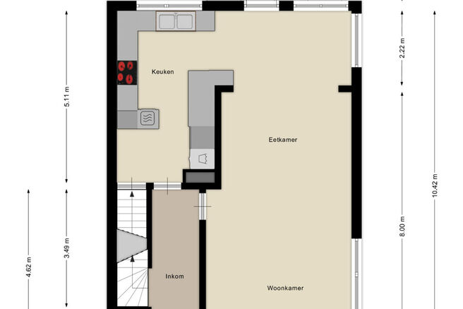 Cette spacieuse maison prête à emménager avec trois chambres est idéalement située sur un terrain de pas moins de 10a 60ca, offrant une connexion fluide vers Malines et Bruxelles.

Disposition de la maison
Rez-de-chaussée

En entrant par le hall d